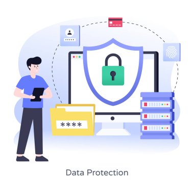 Simge tasarımı ve vektör illüstrasyonu ile veri koruma kavramı  