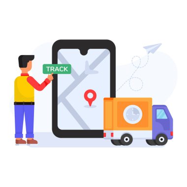 vektör teslimatçısı ve akıllı telefon.