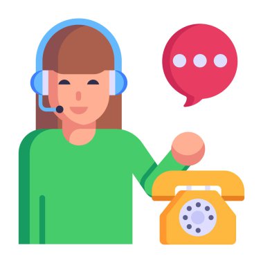 Kulaklık ve konuşma balonu çizimi ile çağrı merkezi operatörü