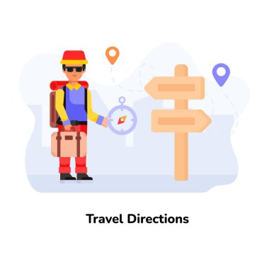 Yol işaretli haritalı bir adam. vektör illüstrasyonu