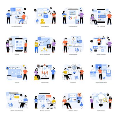 Modern ofiste birlikte çalışan iş adamları. düz tasarım vektör çizimi