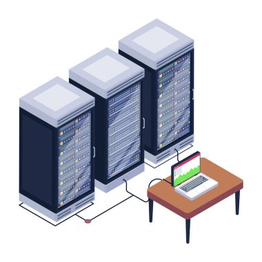 Bilgisayar ve teknoloji ikonunun vektör çizimi. Web için sunucu ve ekipman stok sembolü seti.