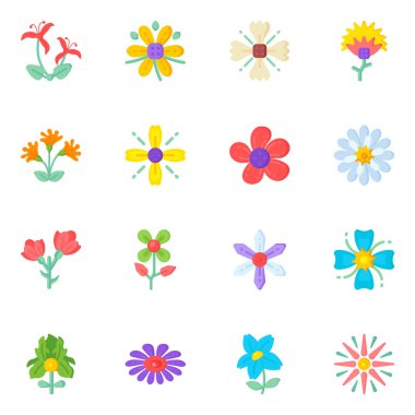 Beyaz arka planda izole edilmiş çiçek seti