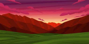 Dağları ve ormanı olan bir arazinin vektör çizimi