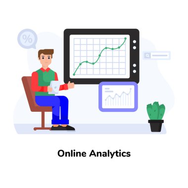 Dizüstü bilgisayarı ve grafik vektör çizimi tasarımı olan bir iş adamı