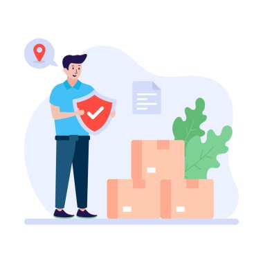 Kutuları olan ve içinde karton vektör çizimi olan bir adam