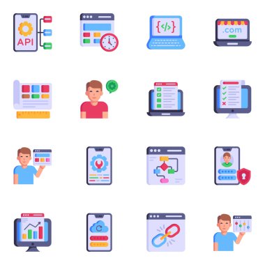 İş yönetiminin vektör düz simgeleri kümesi.