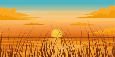 Gölde gün batımı, vektör illüstrasyonu