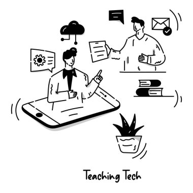 Bir iş adamı ve dizüstü bilgisayarı olan bir adamın vektör çizimi