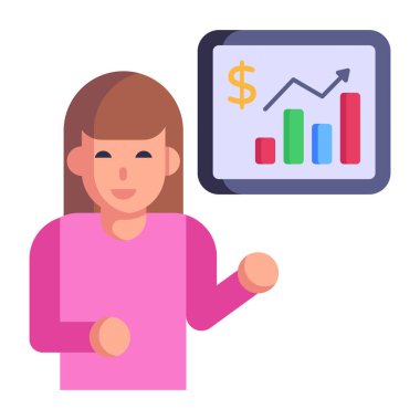 Finansal rapor vektör çizimine sahip iş kadını