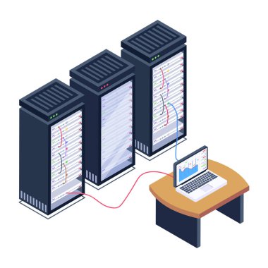 izometrik simgeye ev sahipliği yapan veri sunucuları, vektör illüstrasyonu