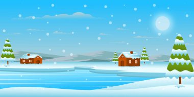 Kar ve ağaçlarla kaplı kış manzarası