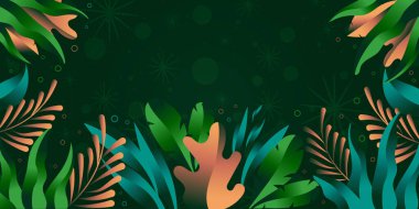 Palmiye yaprakları ve çiçekleri olan tropik bir arka plan. vektör illüstrasyonu