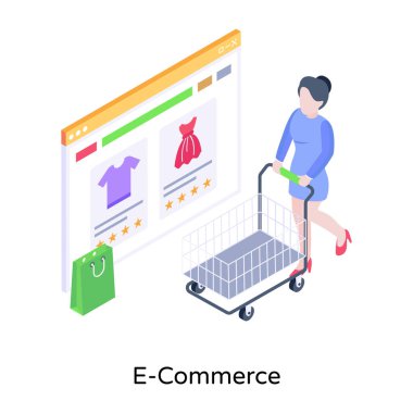 Çevrimiçi alışverişin izometrik vektör illüstrasyonu