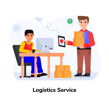 İş adamı masada oturuyor ve dizüstü bilgisayar vektör çizimi kullanıyor