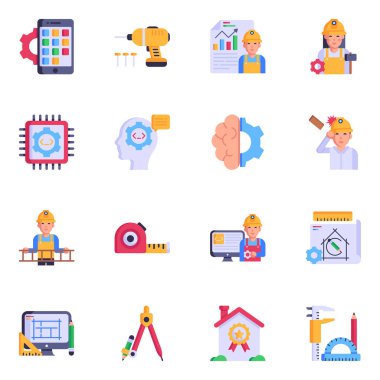 Seo ve teknoloji ikonunun vektör çizimi. Web için bir dizi robot ve okul sembolü.