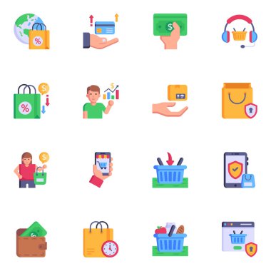 Web ve mobil için düz vektör simgeleri kümesi