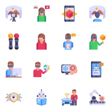 Beyaz arkaplanda modern düz vektör simgeleri kümesi