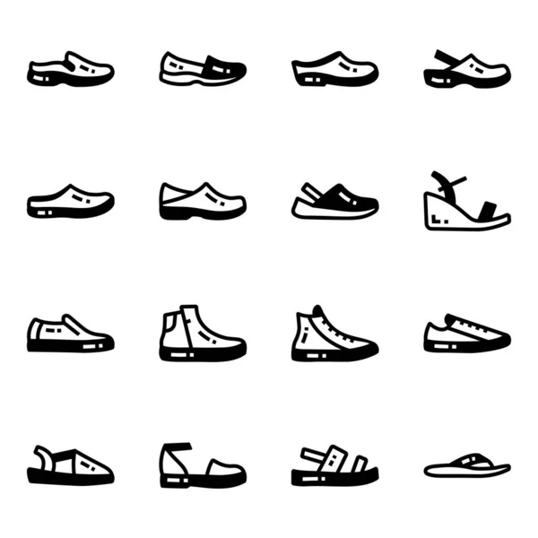 Icônes Chaussures Illustration Contour Collection Icônes Vectorielles Chaussures — Image vectorielle