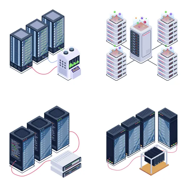 Isometrische Iconen Van Datacenter Vectorillustratie — Stockvector