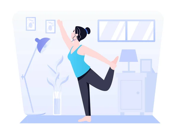 Wanita Melakukan Latihan Yoga Dalam Desain Ilustrasi Vektor Gym - Stok Vektor