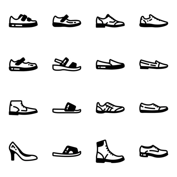 Set Schoenen Pictogrammen Platte Stijl Geïsoleerd Witte Achtergrond Vectorillustratie — Stockvector