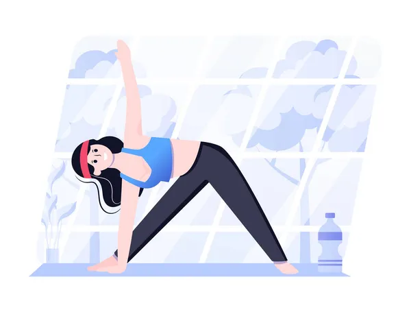 Frau Macht Yoga Übungen Fitnessstudio Vektor Illustration — Stockvektor