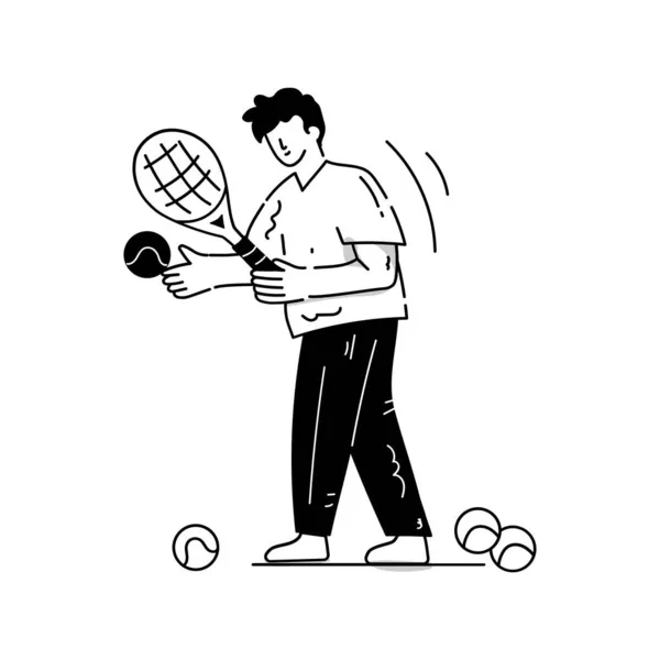 Tennisspieler Mit Schläger Und Ballvektorillustration — Stockvektor