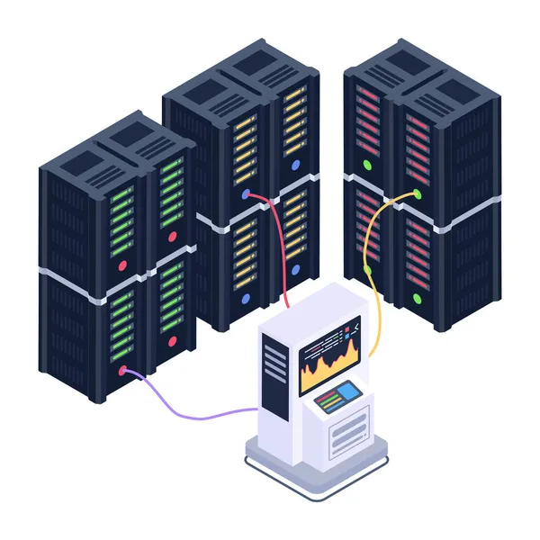 Sala Server Con Server Grafica Grafica Vettoriale Illustrazione Database — Vettoriale Stock