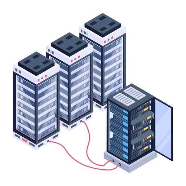 Sala Servidores Isométricos Con Servidores Base Datos — Archivo Imágenes Vectoriales