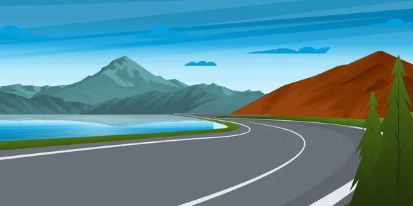 Illustration Einer Straße Mit Berglandschaft — Stockvektor