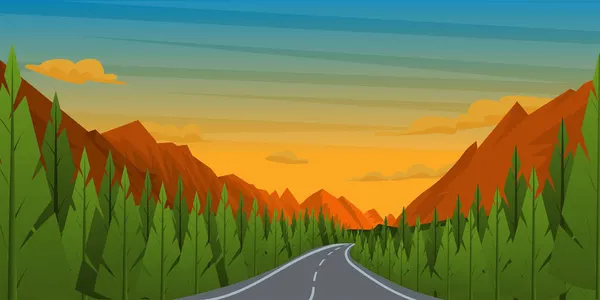 Ilustración Vectorial Paisaje Con Una Carretera — Archivo Imágenes Vectoriales