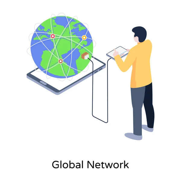 Mão Segurando Globo Com Uma Rede Global —  Vetores de Stock