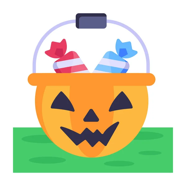 Calabaza Halloween Con Una Bolsa Caramelos Ilustración Vectorial — Vector de stock