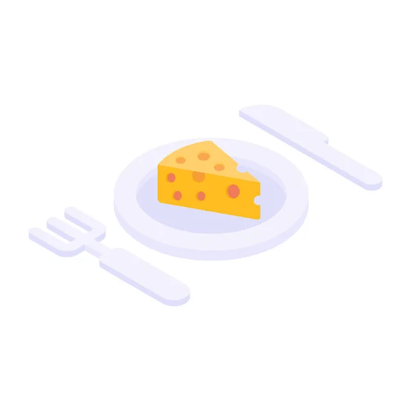 盘子上的奶酪图标矢量图解设计 — 图库矢量图片