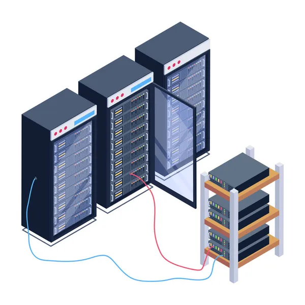 Serverrum Med Servrar Och Databas Vektor Illustration Design — Stock vektor