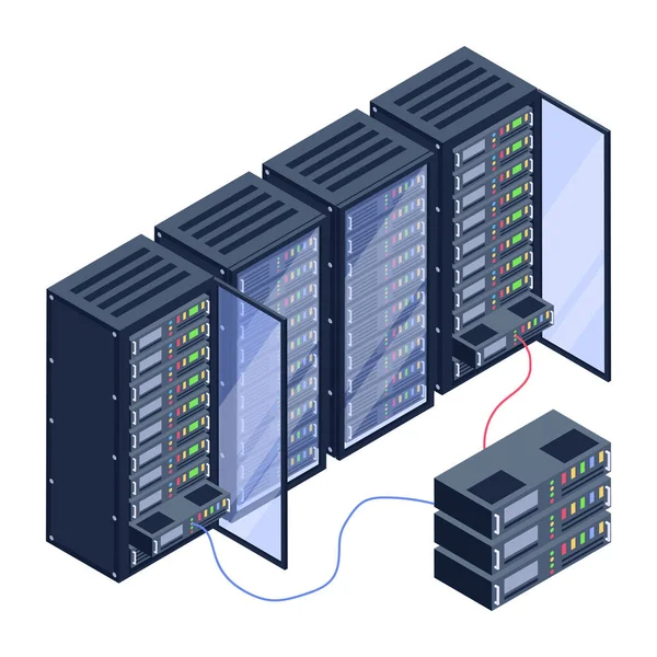 Serverraum Mit Servern Und Datenbankvektorgrafik — Stockvektor