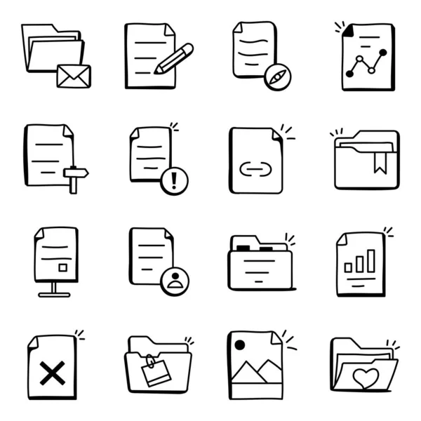 Ilustración Vectorial Archivo Símbolo Documento Conjunto Forma Comprobar Los Iconos — Vector de stock