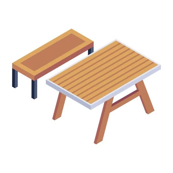 Drewniany Stół Ikoną Krzesła Izometryczny Mebli Drewnianych — Wektor stockowy