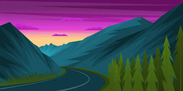 Paisaje Montaña Con Montañas Bosque — Vector de stock