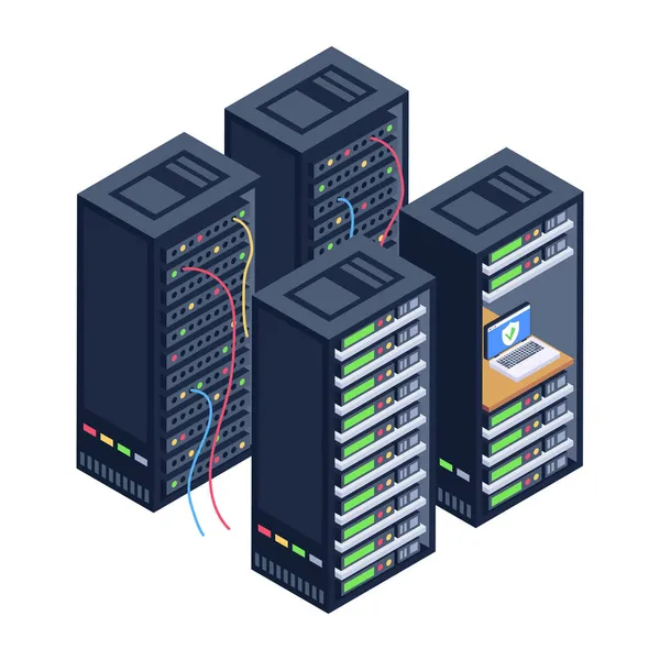 Datacenter Serverruimte Met Servers Computer Vector Illustratie Grafisch Ontwerp — Stockvector