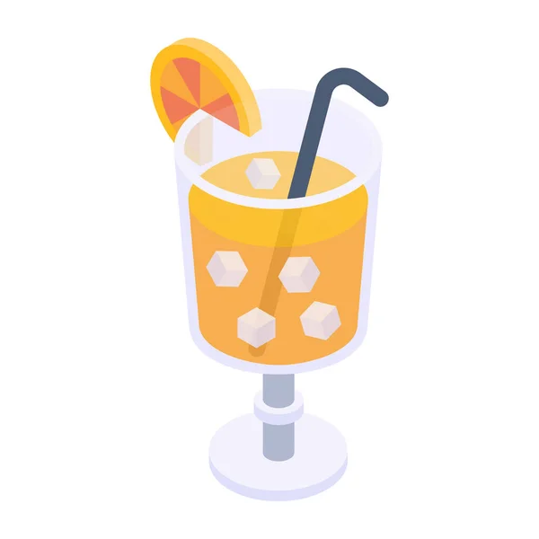 Cocktail Mit Eis Und Stroh Vektor Illustration Design — Stockvektor