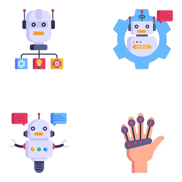 Robot Robots Iconos Conjunto Estilo Plano — Vector de stock