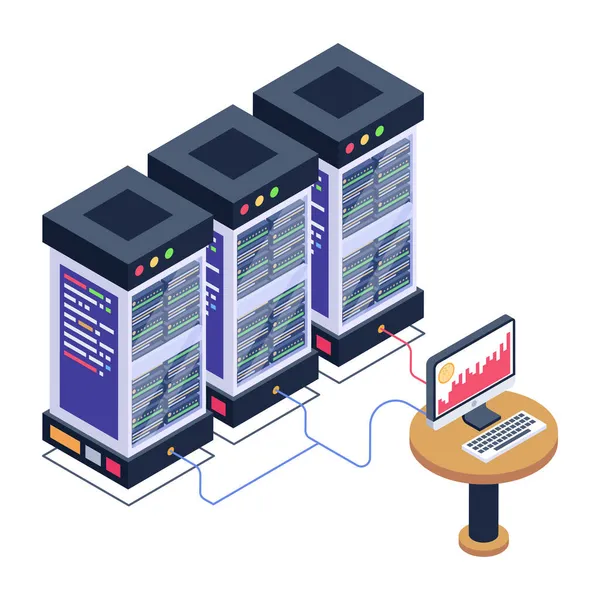 Sala Server Database Con Server Computer Portatile Progettazione Illustrazione Vettoriale — Vettoriale Stock