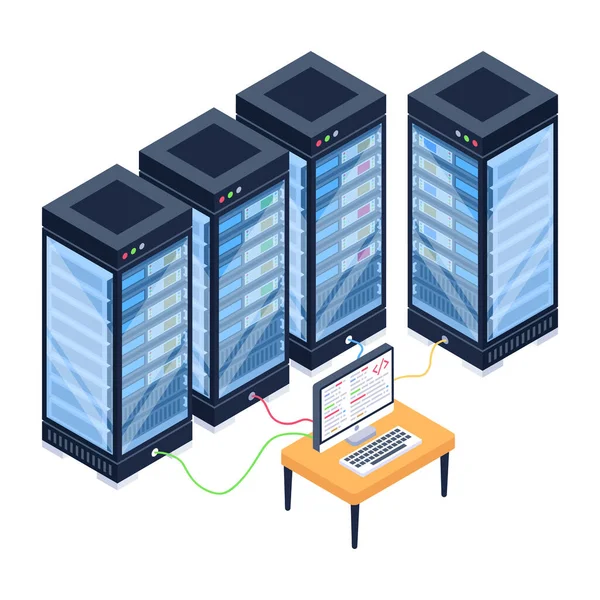 Dataservers Met Isometrische Icoon Vectorillustratie — Stockvector