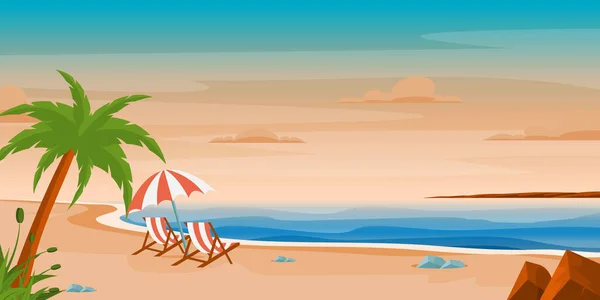 Пляжный Пейзаж Пальмами Морем — стоковый вектор