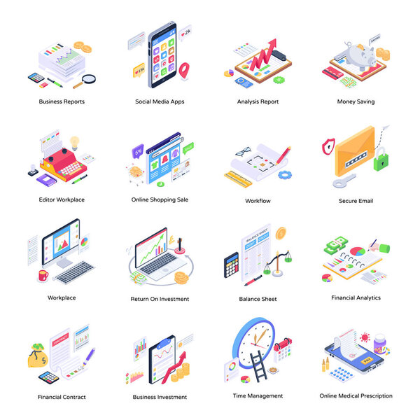 business flat vector icon set