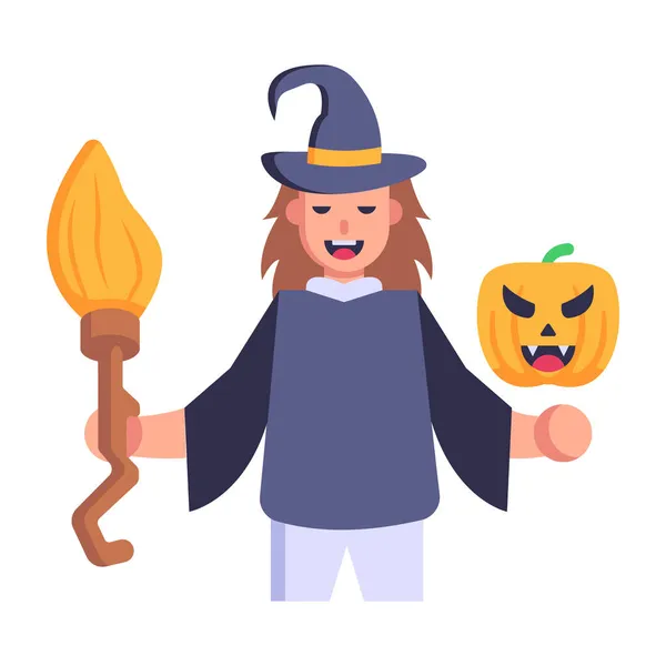 Halloween Witch Hat Pumpkin Vector Illustration — Stock Vector