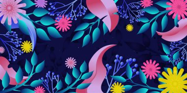 Çiçek ve yapraklı çiçek arkaplanı. vektör illüstrasyonu