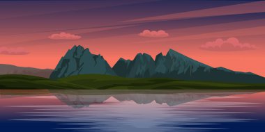 Dağları ve gölü olan güzel bir manzara.